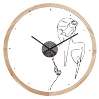 Zegar ścienny Mily 45 cm Szklana rama w drewnianej oprawie, ozdobiony motywem kobiecego ciała, stylowy i funkcjonalny dodatek do wnętrz