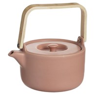 Dzbanek z sitkiem Natural Pink 800 ml Różowy dzbanek w nowoczesnej formie, wykonany z trwałej i solidnej ceramiki, wyposażony w drewniany uchwyt