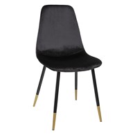 Krzesło Tyka Velvet czarne Obicie wykonane z miękkiego i przyjemnego w dotyku materiału, metalowe nogi w kolorze czarnym ze złotymi zakończeniami, stylowo prezentujące się krzesło do salonu lub jadalni