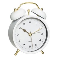 Zegar stołowy budzik retro biały Wykonany z metalu zegar w kolorze białym, w stylu retro, złote wskazówki, cichy, nietykający mechanizm