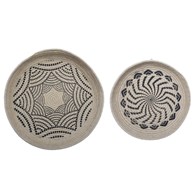 Komplet jutowych ozdób ściennych Sadie Ozdobione orientalnym wzorem, średnica 38 cm i 48 cm, nowoczesny design