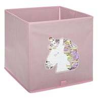 Kosz tekstylny na zabawki Unicorn cekiny W kolorze różowym z motywem jednorożca, składany i wygodny w przechowywaniu, funkcjonalne uzupełnienie pokoju dziecięcego