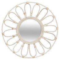 Okrągłe lustro ścienne kwiat 56 cm Wykonane z wikliny, beżowa kolorystyka, elegancki i stylowy dodatek do wnętrz