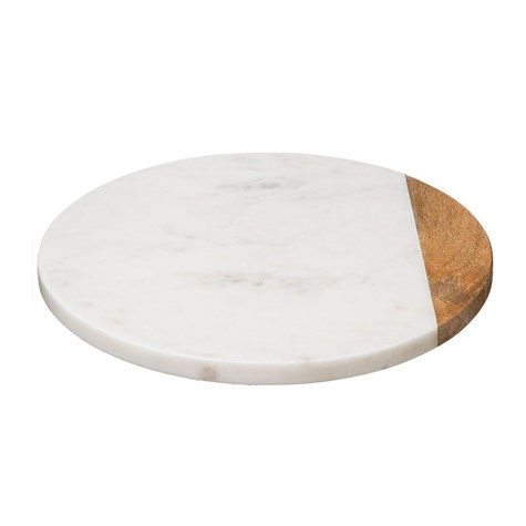 Deska obrotowa 30 cm White Marble Biała deska obrotowa do serwowania przekąsek, dekoracyjna tacka na świece, wykonana z solidnego kamienia w marmurowym stylu i z drewnianym zdobieniem