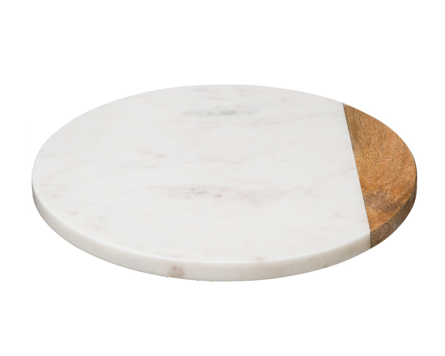 Deska obrotowa 30 cm White Marble Biała deska obrotowa do serwowania przekąsek, dekoracyjna tacka na świece, wykonana z solidnego kamienia w marmurowym stylu i z drewnianym zdobieniem