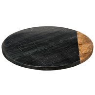 Deska obrotowa 30 cm Black MarbleCzarna deska obrotowa do serwowania przekąsek, dekoracyjna tacka na świece, wykonana z solidnego kamienia w marmurowym stylu i z drewnianym zdobieniem