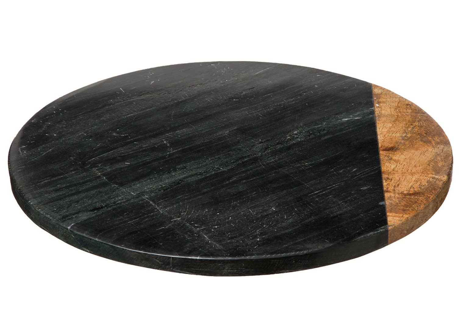 Deska obrotowa 30 cm Black MarbleCzarna deska obrotowa do serwowania przekąsek, dekoracyjna tacka na świece, wykonana z solidnego kamienia w marmurowym stylu i z drewnianym zdobieniem