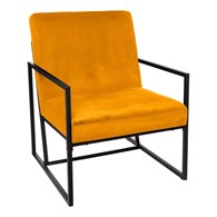 Metalowy fotel Micah Orange Velvet Stabilny i wytrzymały metalowy korpus, idealny jako wyposażenie salonu lub sypialni, mebel do samodzielnego montażu