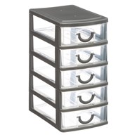 Mini organizer na drobiazgi 5 szuflad Pojemnik wykonany z tworzywa sztucznego, posiada 5 szufladek, które pomieszczą różne drobiazgi, akcesoria, biżuterię bądź śrubki