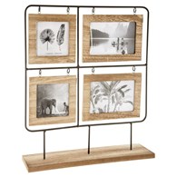 Stojąca ramka na 4 zdjęcia Nomade Wykonana z połączenia metalu i MDF-u imitującego drewno, przyozdobiona dekoracyjnymi wkładkami, na fotografie w formacie 13x13 cm (x2) i 13x18 cm (x2)