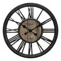 Zegar ścienny Liam 46 cmRama w kolorze czarnym, rzymskie cyfry, idealny do wnętrz urządzonych w stylu vintage, loft i retro