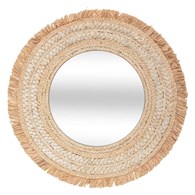 Plecione lustro ścienne 68 cm Rama wykonana z plecionych włókien kukurydzianych i rafii, naturalna kolorystyka, stylowy i funkcjonalny dodatek do wnętrz