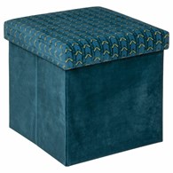 Pufa Liam Velvet Bleu Canard 38x38 cm Składana konstrukcja, miękkie siedzisko wykonane z przyjemnego w dotyku materiału, z funkcją schowka