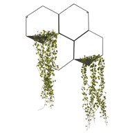 Roślina sztuczna zwisająca czarny stelaż Nowoczesna kształt heksagonu, kwiaty wykonane z wysokiej jakości tworzywa sztucznego, metalowy stelaż