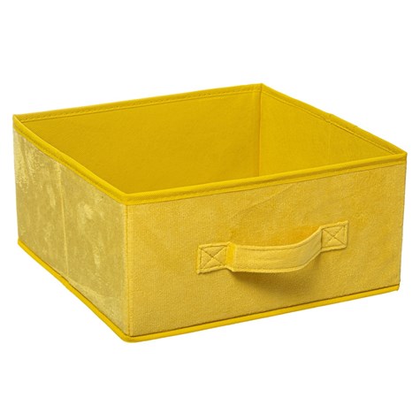 Pojemnik tekstylny 31x15 cm Yellow welurSkładany i wygodny w użytkowaniu, idealny do przechowywania ubrań, koców, książek bądź zabawek, wyposażony w uchwyt