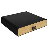Czarne pudełko na kapsułki Modern Wykonany z metalu i drewna bambusowego, do przechowywania kapsułek kawowych do ekspresu, z 4 przegródkami