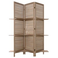 Parawan drewniany z półkami brązowy Składany parawan wykonany z drewna, do postawienia w domu lub gabinecie kosmetycznym, wyposażony w półki