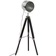 Lampa podłogowa Ebor Black 150 cm Metalowy klosz w kolorze srebrnym, podstawa wykonana z drewna, możliwość regulacji i dostawania kąta padania światła do własnych potrzeb