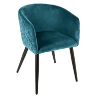 Krzesło Marlo Velvet niebieskie Obicie wykonane z miękkiego i przyjemnego w dotyku materiału, metalowe nogi w kolorze czarnym, stylowo prezentujące się krzesło do salonu lub jadalni