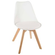 Krzesło tapicerowane Baya białe Nogi z drewna bukowego, siedzisko wykonane z wysokiej jakości eco skóry, stanowić będzie eleganckie uzupełnienie wystroju salonu lub jadalni