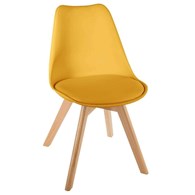 Krzesło tapicerowane Baya żółte Nogi z drewna bukowego, siedzisko wykonane z wysokiej jakości eco skóry, stanowić będzie eleganckie uzupełnienie wystroju salonu lub jadalni