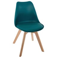 Krzesło tapicerowane Baya kolor morski Nogi z drewna bukowego, siedzisko wykonane z wysokiej jakości eco skóry, stanowić będzie eleganckie uzupełnienie wystroju salonu lub jadalni