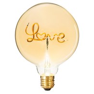 Żarówka LED Love 2W E27 Wykonana ze szkła o bursztynowej barwie, filament ułożony w napis Love, zakończona aluminiowym gniazdem pokrytym warstwą miedzi