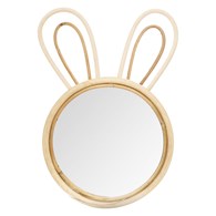 Okrągłe lustro ścienne Rabbit Wykonane z drewna bambusowego, z motywem króliczych uszu, funkcjonalne uzupełnienie pokoju dziecięcego