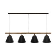 Lampa wisząca Judi Black 132 cm Wyposażona w 4 metalowe klosze w kolorze czarnym, poprzeczka z drewna mango, funkcjonalny oraz stylowo wyglądający dodatek do wnętrz