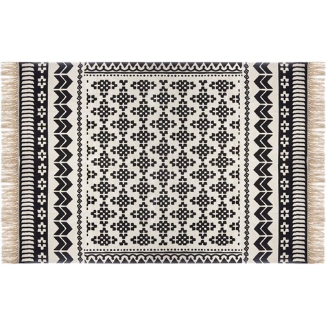 Dywan z frędzlami Delhi 120x170 cm Bawełniany, ozdobiony etnicznym wzorem w stylu boho, prostokątny kształt i naturalna kolorystyka