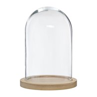Szklana kopuła z drewnianą podstawąDekoracyjna szklana kopuła na drewnianej podstawie, doskonały sposób na wyeksponowanie różnych drobiazgów, świec, bądź roślin