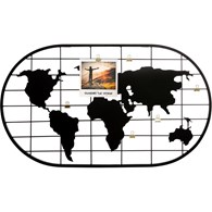 Metalowa ramka na zdjęcia kula ziemska Wykonany z metalu lakierowanego na czarny kolor, z dekoracyjnym motywem mapy świata, funkcjonalny i stylowy dodatek do wnętrz