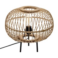 Bambusowa lampka nocna Eads 33 cm Podstawa wykonana z metalu w czarnym kolorze, bambusowy abażur o naturalnej barwie, idealna do salonu lub sypialni