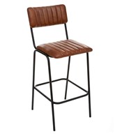 Skórzane krzesło barowe Dario Cognac Stabilny i wytrzymały metalowy korpus, wygodne skórzane siedzisko, idealne jako wyposażenie salonu, kuchni, jadalni lub restauracji