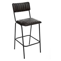 Skórzane krzesło barowe Dario Black Stabilny i wytrzymały metalowy korpus, wygodne skórzane siedzisko, idealne jako wyposażenie salonu, kuchni, jadalni lub restauracji