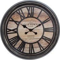 Zegar ścienny 3D Old Town 50 cmWykonany z metalu i płyty MDF imitującej drewno, rzymskie cyfry, idealny do wnętrz urządzonych w stylu loft