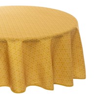 Okrągły obrus Etnik 180 cm żółty Wykonany z odpornego na plamienie materiału, łatwy w czyszczeniu, elegancka i praktyczna dekoracja stołu