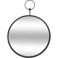 Okrągłe lustro ścienne 30 cm Metalowa rama w kolorze czarnym, obręcz u góry ułatwiająca zawieszenie, stylowy i funkcjonalny dodatek do wnętrz