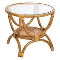 Rattanowy stolik Farah 59 cm Podstawa wykonana z rattanu, blat z hartowanego szkła, stanowił będzie eleganckie uzupełnienie wystroju wnętrz, tarasu lub balkonu