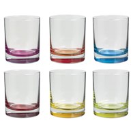 Komplet 6 kolorowych szklanek 300 ml Zestaw szklanek wykonanych z odpornego szkła, sprawdzi się do serwowania zimnych napojów i drinków