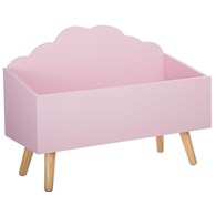 Ozdobny pojemnik na zabawki różowy Wykonany z lakierowanej płyty MDF, nogi z drewna sosnowego, ozdobne wykończenie przypominające chmurkę