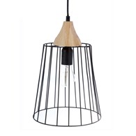 Lampa wisząca Nut druciana 23 cm Wykonana z metalu w kolorze czarnym, wykończona od góry drewnianym elementem, minimalistyczny i elegancki design