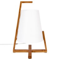 Bambusowa lampka nocna Gong 32 cm Podstawa wykonana z drewna bambusowego w naturalnym kolorze, biały abażur, idealna do salonu lub sypialni