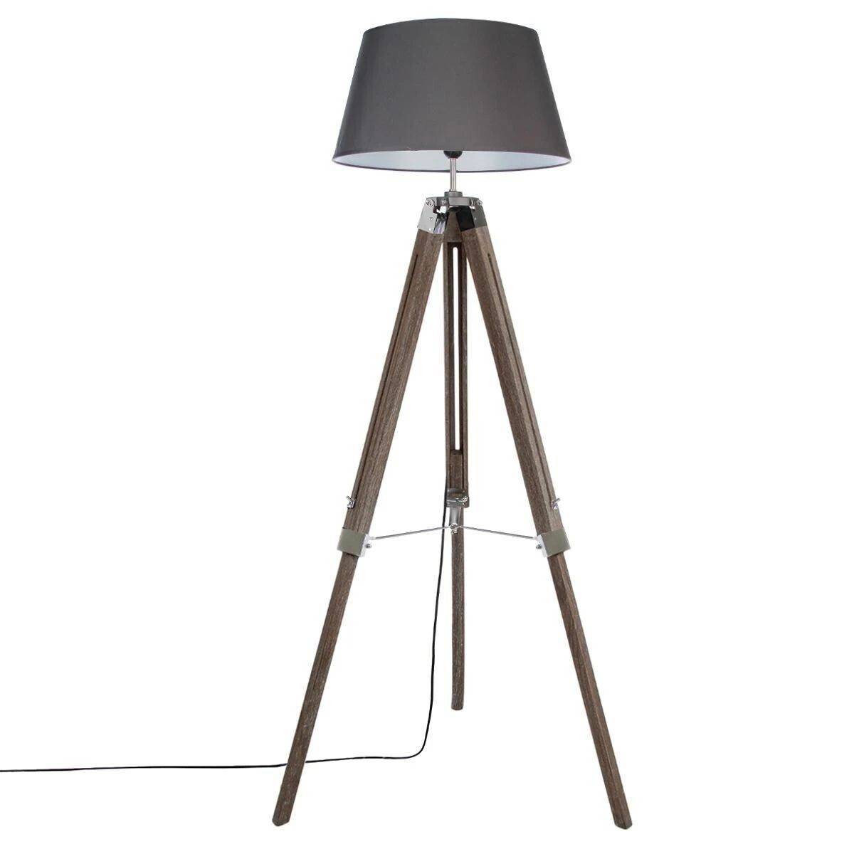 Lampa podłogowa Runo Grey 145 cm Abażur wykonany z tkaniny w kolorze szarym, drewniane nogi, funkcjonalny oraz stylowo wyglądający dodatek do wnętrz