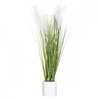 Kwitnąca trawa białe pąki 70 cm Sztuczna roślina w formie kwitnącej trawy, umieszczona w eleganckiej donicy, ozdoba do wnętrz, ogrodów i tarasów