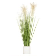 Kwitnąca trawa beżowe pąki 70 cm Sztuczna roślina w formie kwitnącej trawy, umieszczona w eleganckiej donicy, ozdoba do wnętrz, ogrodów i tarasów