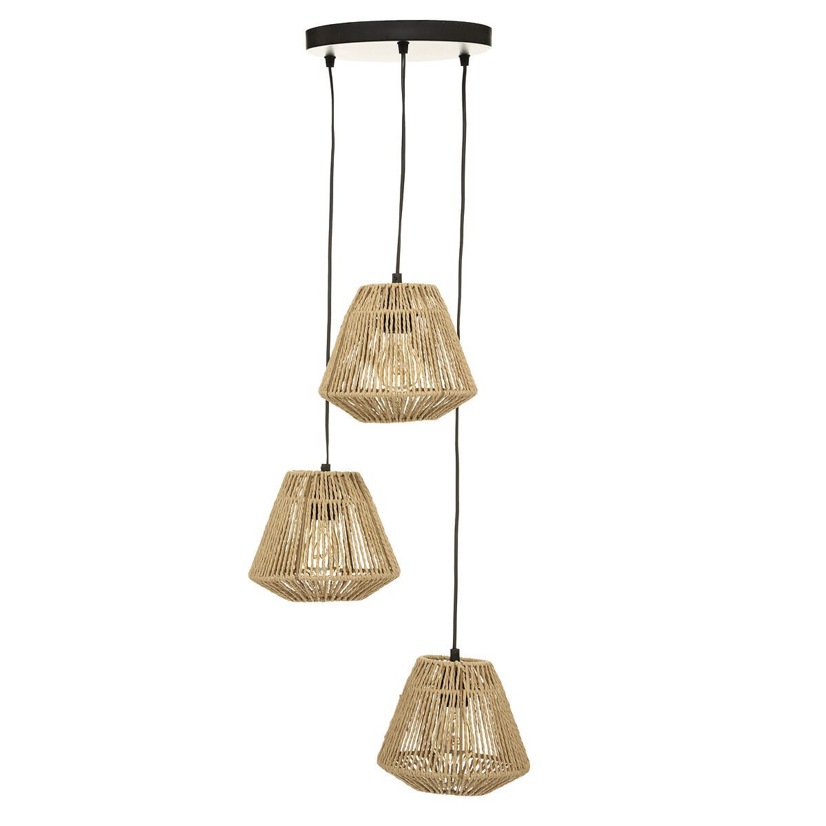 Lampa wisząca Jily potrójna Druciany klosz owinięty papierowym materiałem, długość przewodu 80 cm, minimalistyczny i elegancki design