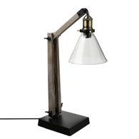 Drewniana lampka biurkowa Alak 59 cm Wykonana z połączenia drewna i metalu, wyposażona w ramię pozwalające na regulację wysokości, minimalistyczny i elegancki design