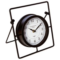 Metalowy zegar stołowy Zasilany bateryjnie, w kolorze czarnym, cyfry arabskie