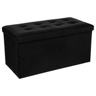 Pufa pikowana Adaline Black 76x38 cm Składana konstrukcja, miękkie siedzisko wykonane z przyjemnego w dotyku welurowego materiału, z funkcją schowka